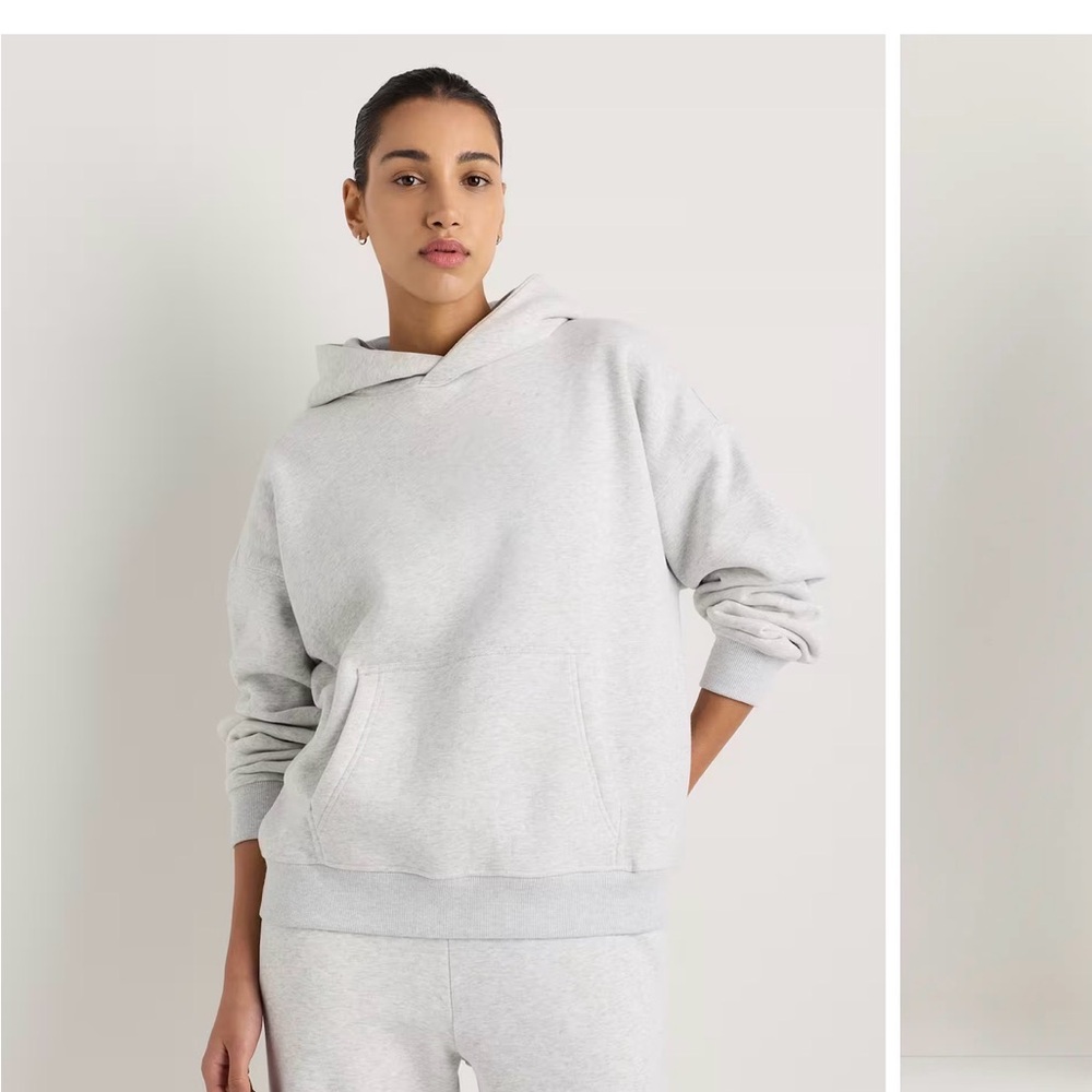 Quince Organic Heavyweight Fleece Hoodie Heather Gray Sz M